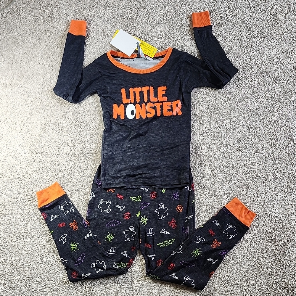 Little Monster Kids Pajama Set - Black and Orange